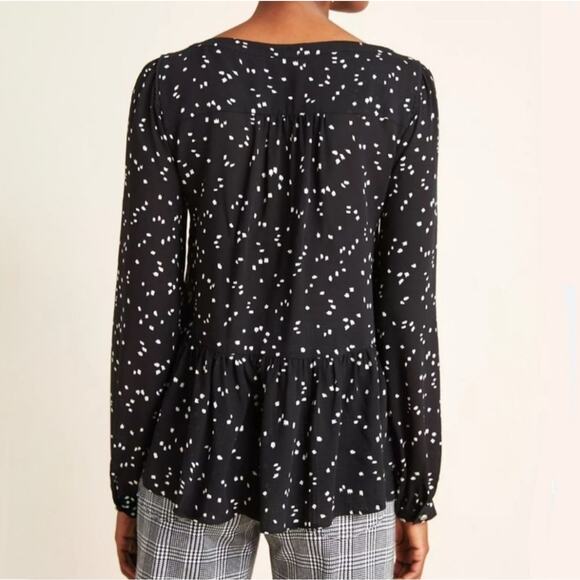 Maeve X Anthropologie Women Black‎ White Polka Dot Cheyenne Peplum Blouse Size M - Picture 2 of 12